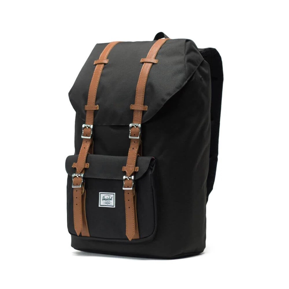 Herschel Supply Company Little America Mid Black Backpack with Brown Straps